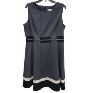 Calvin Klein‎ Woman's Charcoal Black Sleeveless Belted A-Line Dress Plus Size 14